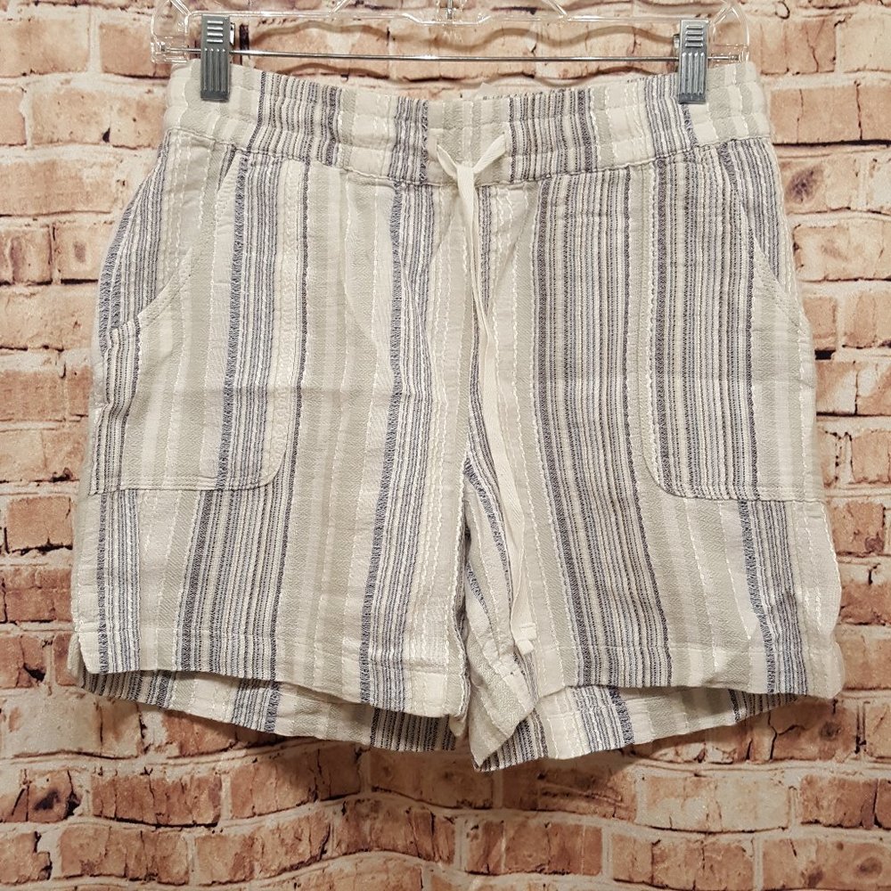 Cato Shorts Textured Linen Aqua Gray Stripe Size Small NWT